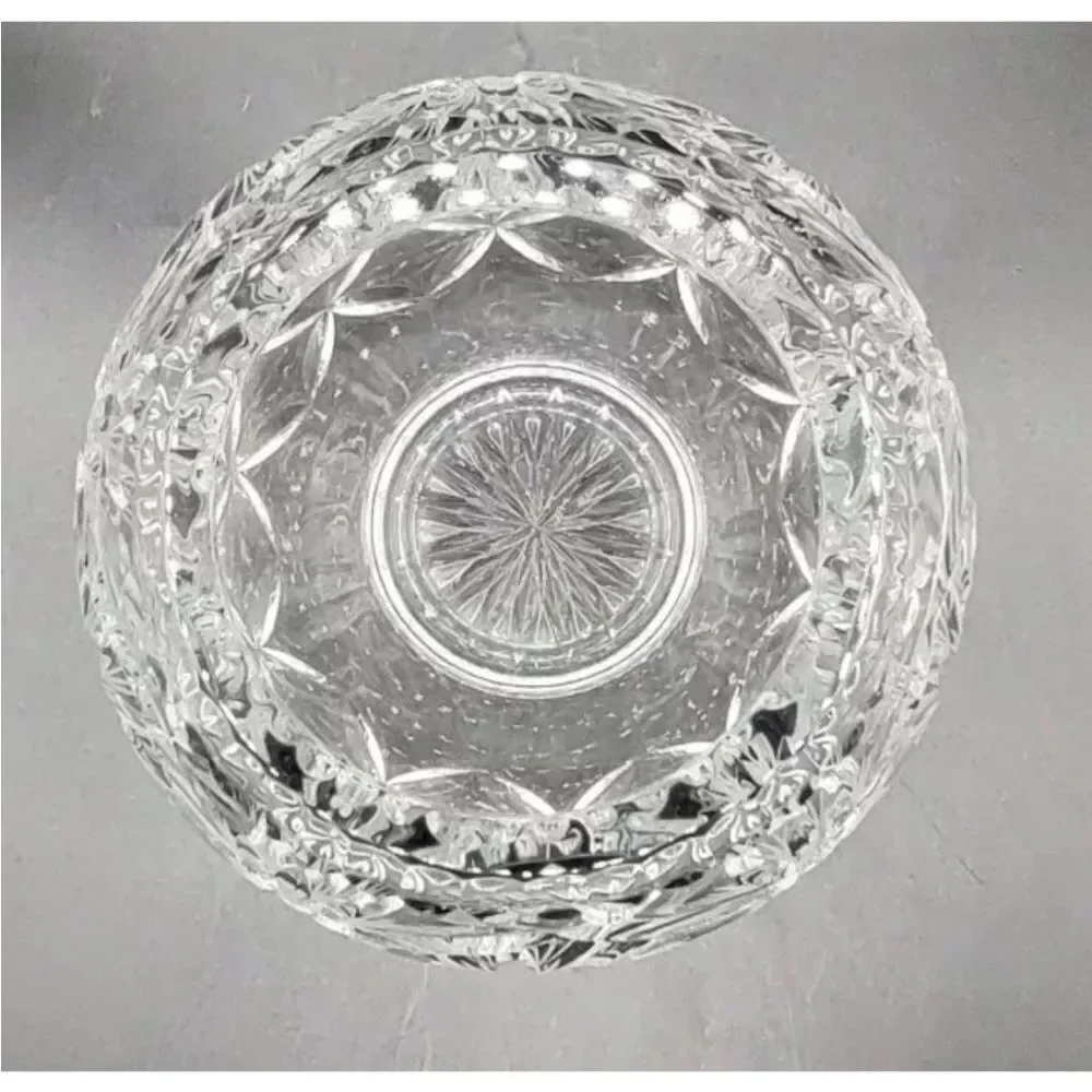Vintage Mid Century Modern Pressed Glass Rose Starburst Crystal Bowl Vase 6.75”